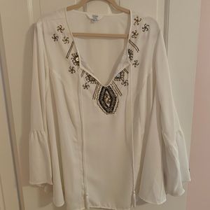 Never worn white beaded bell-sleeved tunic